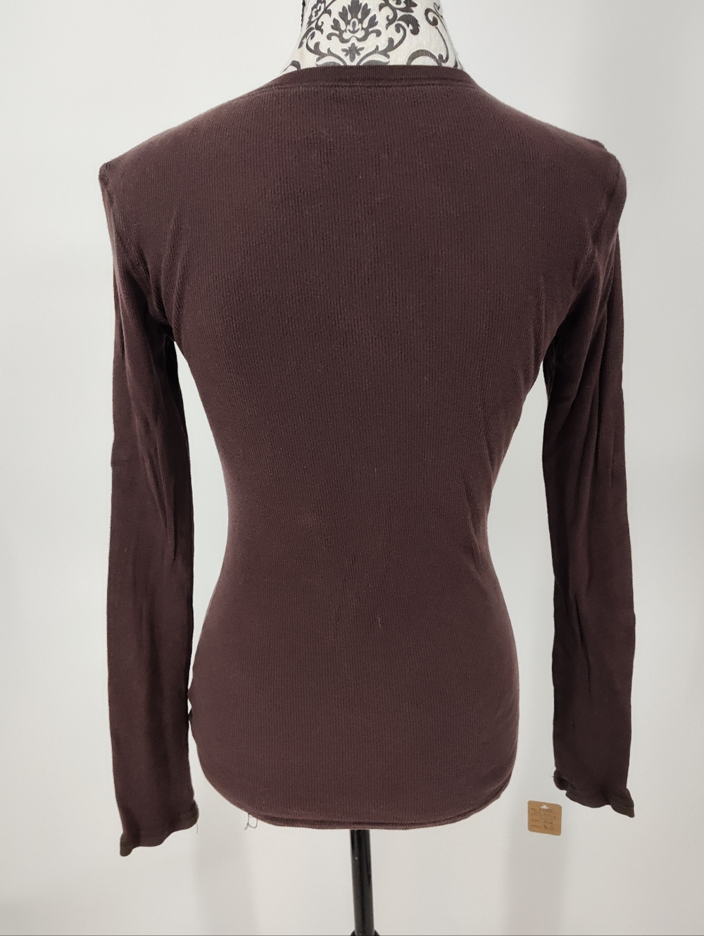 Old Navy Perfect Fit Brown Ribbed Long-Sleeve Henley Top Women's Medium - Picture 5 of 7
